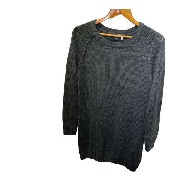 H&M  CHARCOAL GRAY CABLE KNIT LONG SLEEVE TUNIC SWEATER - Picture 3 of 11